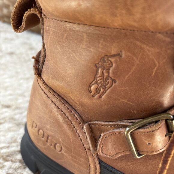 Polo Ralph Lauren Demond Duck Boots Mens 12D Brown Leather Lace-Up Buckle Zip main image 5
